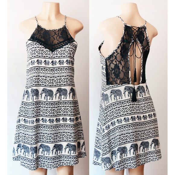 Navy Blue Elephant Lace Up Cutout Back Shift Dress - Picture 2 of 8